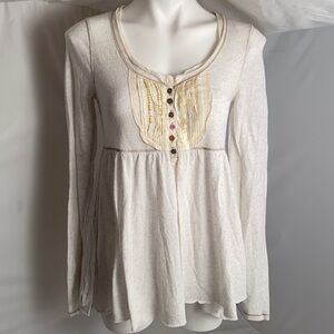 Free People gray heather with cream detail babydoll tunic top S